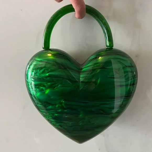 Anthropologie Green Heart Shaped Clutch Acrylic Hard Shell - Picture 10 of 10
